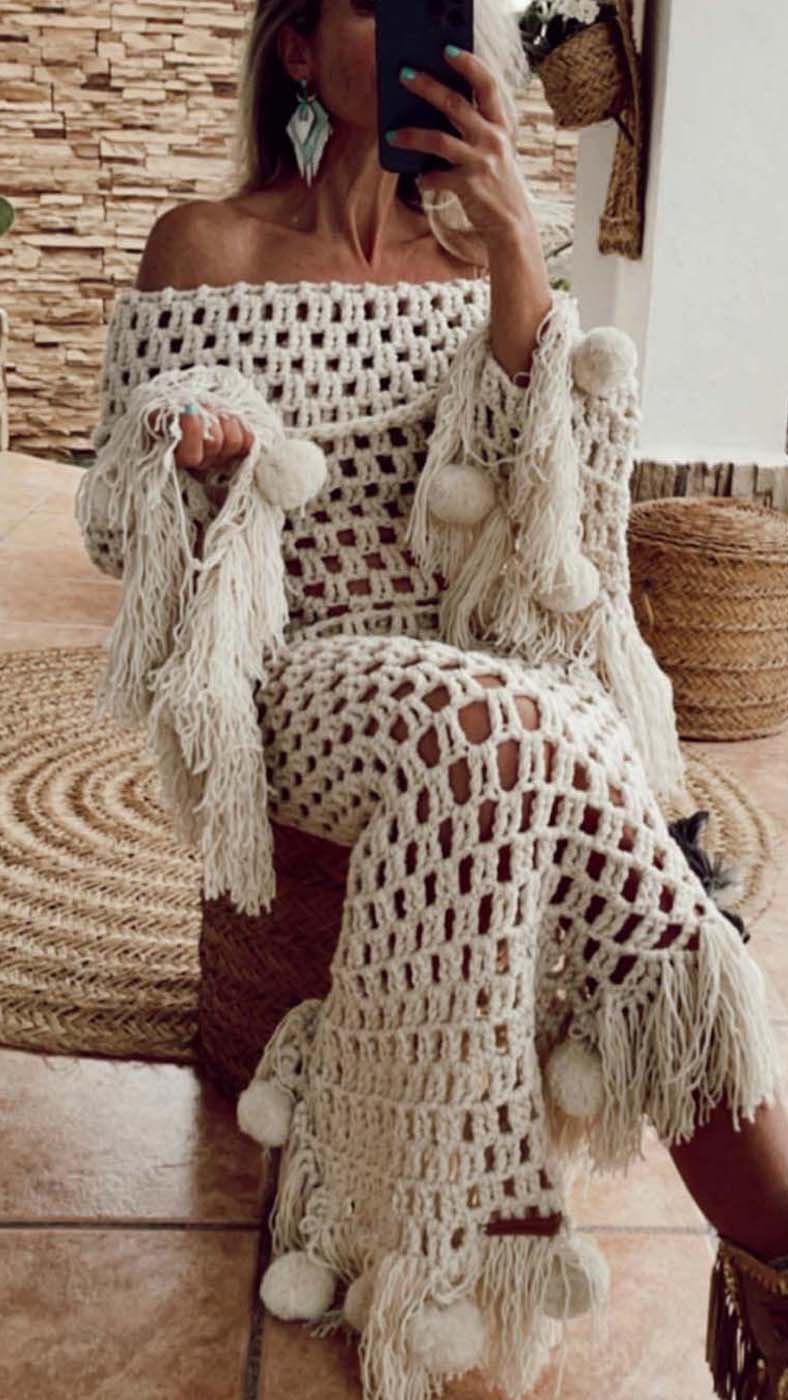 Preparación lb tragedia Vestido Crochet Beige - Hippy Chic La Torre